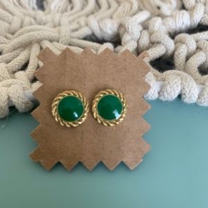 Green Enamel With Gold Wrapped Braid Studs